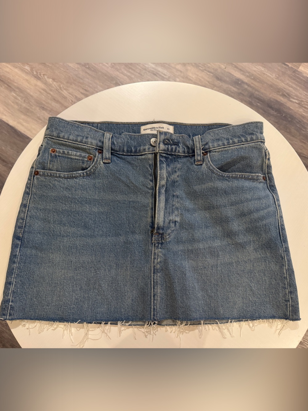 Abercrombie & Fitch Light Blue Denim Mini Skirt with Frayed Hem